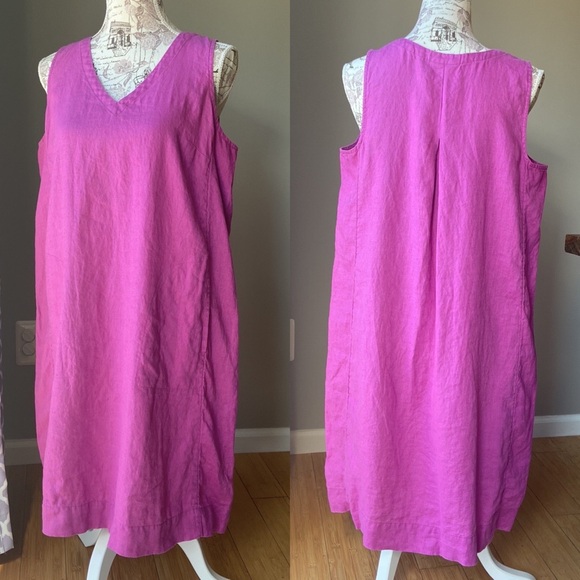 J. Jill Love Linen 100% Linen V Neck Sleeveless Pocket Dress - Picture 2 of 8